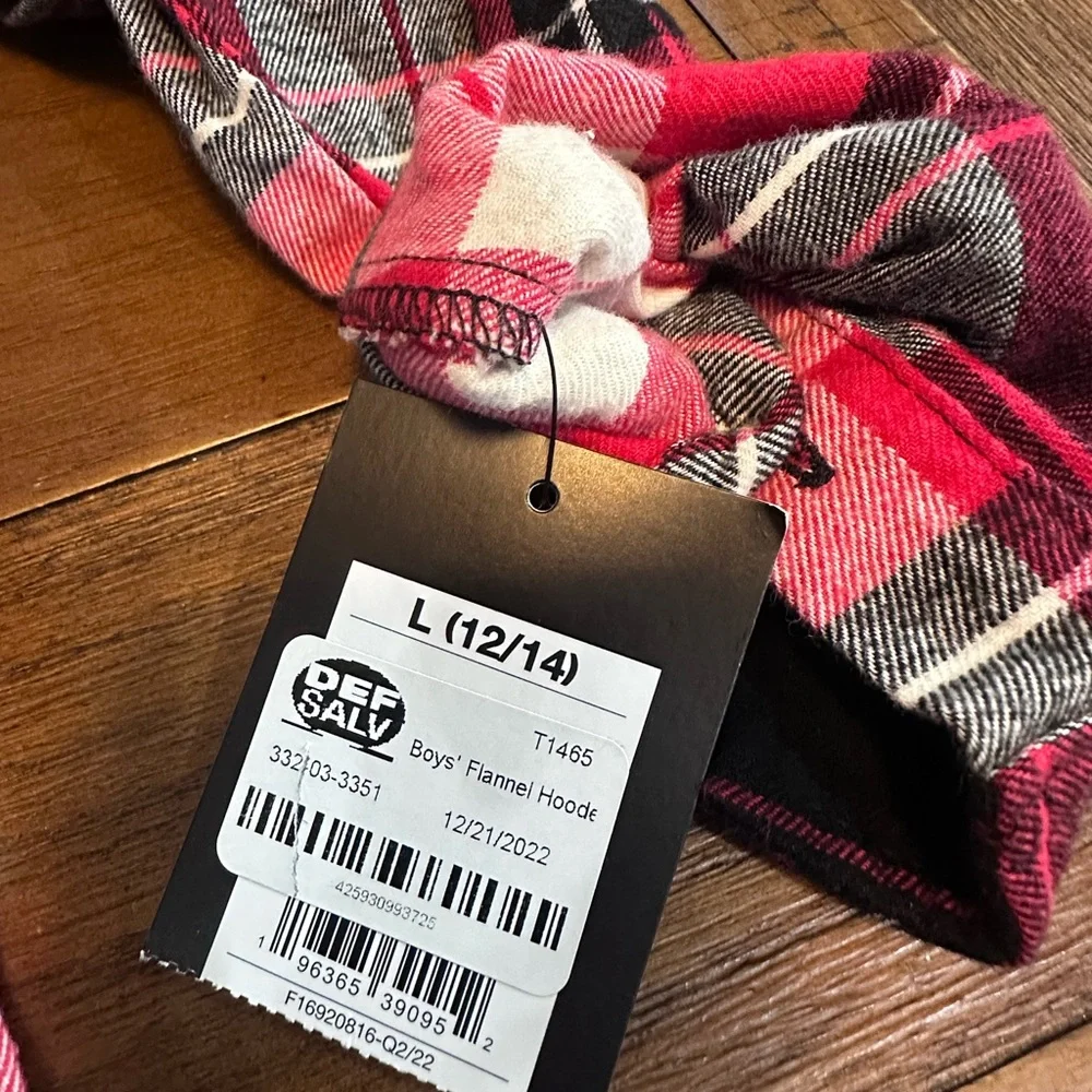 Art Class Boys Flannel Hoodie Shirt Red Black‎ Plaid Size L (12/14)  NWT